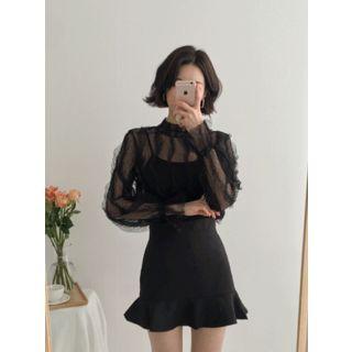 Frilled Sheer-lace Blouse