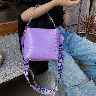 Croc Grain Beaded Bucket Bag
