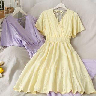 Eyelet V-neck Midi Dress