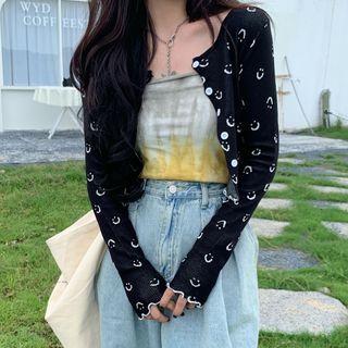 Buttoned Cartoon Print Cardigan