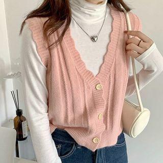 Button-up Scallop Trim Sweater Vest
