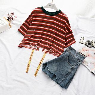 Striped Open Back Short-sleeve T-shirt