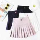 Striped Applique Pleated Skirt