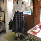 Plaid Midi A-line Skirt / Plain Shirt