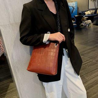 Faux Croc Grain Crossbody Bucket Bag