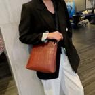 Faux Croc Grain Crossbody Bucket Bag