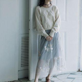 Set: Crochet Sweater + Midi Mesh Skirt