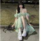 Short-sleeve Off-shoulder Floral Slit A-line Dress (various Designs)