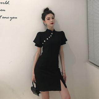 Faux-pearl Button Short-sleeve Qipao
