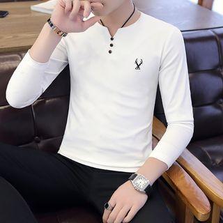 Long-sleeve Deer Embroidery T-shirt