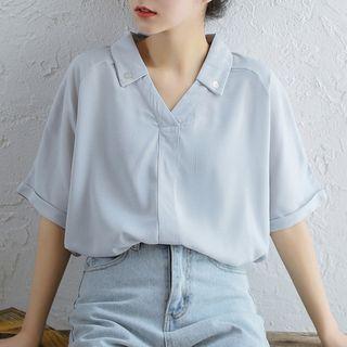 Elbow-sleeve Cotton Blouse