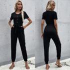 Short-sleeve Henley Cropped Jumpsuit