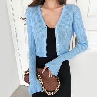 Lettuce-hem Crop Knit Cardigan