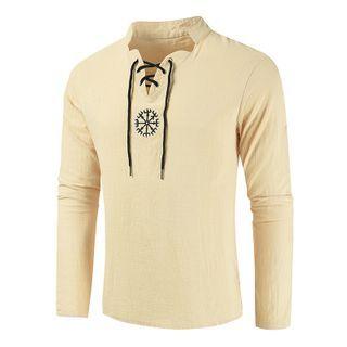 Long-sleeve Embroidered Henley T-shirt