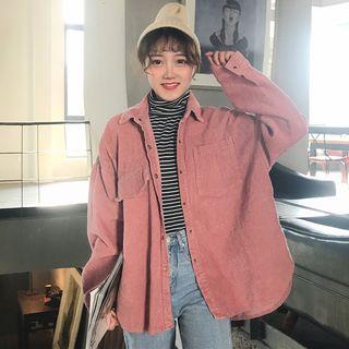 Plain Mock Two-piece Corduroy Long-sleeve Blouse