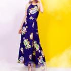 Halter Floral Print Maxi A-line Dress