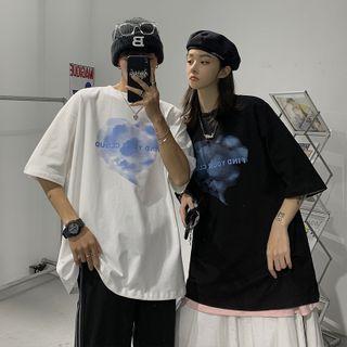 Couple Matching Elbow Sleeve Heart Tie-dye T-shirt