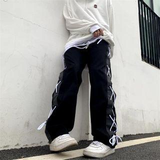Drawstring High-waist Straight-leg Pants