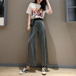Metallic Wide-leg Pants Gray - One Size