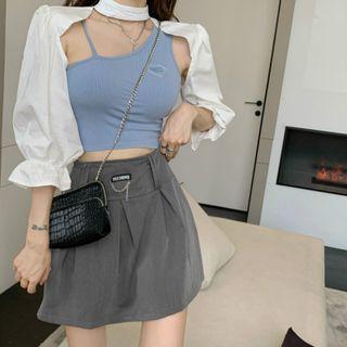 Short-sleeve Cut-out Top / Cropped Tank Top / Mini Skirt