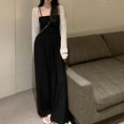 Cropped Cardigan / Spaghetti Strap Wide Leg Jumpsuit