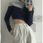 Long-sleeve Cut-out Panel Cropped Top As Shown In Figure - One Size