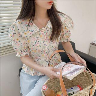 Short-sleeve Flower Print Shirt Pink & Yellow Floral - Off-white & Green - One Size