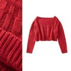 Off-shoulder Cable Knit Cropped Sweater