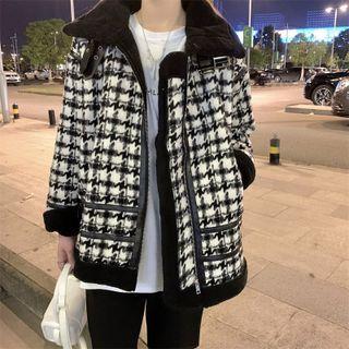Stand Collar Plaid Zip-up Jacket