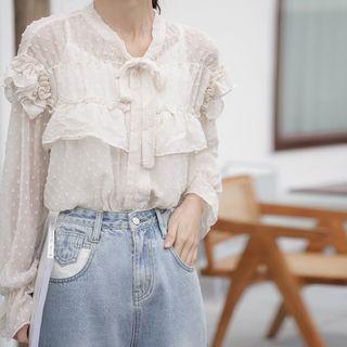 Ruffled Dotted Chiffon Blouse / Camisole Top
