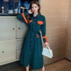 Long-sleeve Contrast Midi Shirtdress