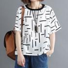 Elbow-sleeve Pattern T-shirt White - One Size