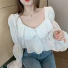 Ruffle Ruched Panel Puff-sleeve Top