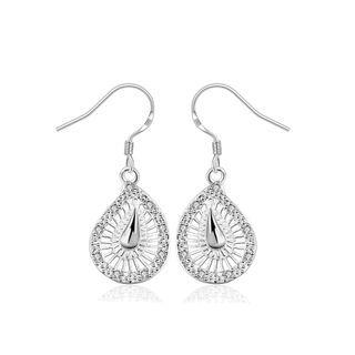 Elegant Fashion Hollow Out Water Drop Shape Earrings Silver - One Size