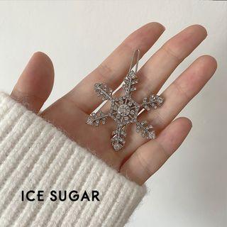 Rhinestone Snowflake Hair Clip Silver - One Size