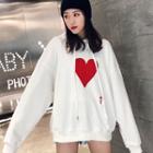 Long-sleeve Heart Printed Hooded Pullover