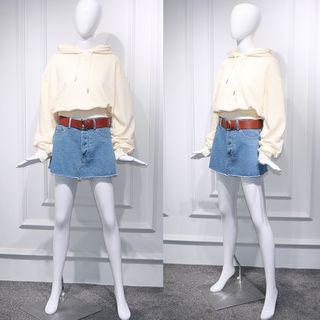 Plain Hoodie / Mini A-line Denim Skirt / Belt / Set