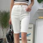 Band-waist Fringe-hem Skinny Shorts