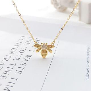925 Sterling Silver Rhinestone Bee Necklace