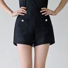 Flower-accent Tweed Shorts Black - One Size