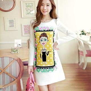 Juliet-sleeve Printed Dress