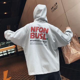 Letter Print Hooded Hidden Zip Jacket