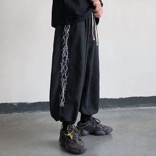 Cropped Printed Drawstring Harem Pants