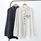 Striped Cat Embroidered Shirt