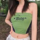 Letter Embroidered Two-tone Cropped Tube Top