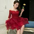 Elbow-sleeve Off-shoulder Mini Prom Dress
