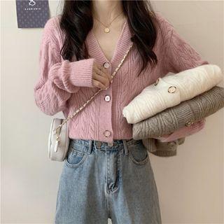 V-neck Linen Flower Long-sleeve Cardigan