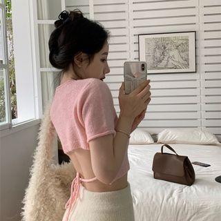 Short-sleeve Open Back Crop Knit Top