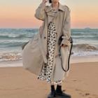 Long-sleeve Floral Print Midi Dress / Double Breasted Long Coat