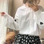 Heart Embroidered Shirt / Polka Dot Midi Tiered Skirt